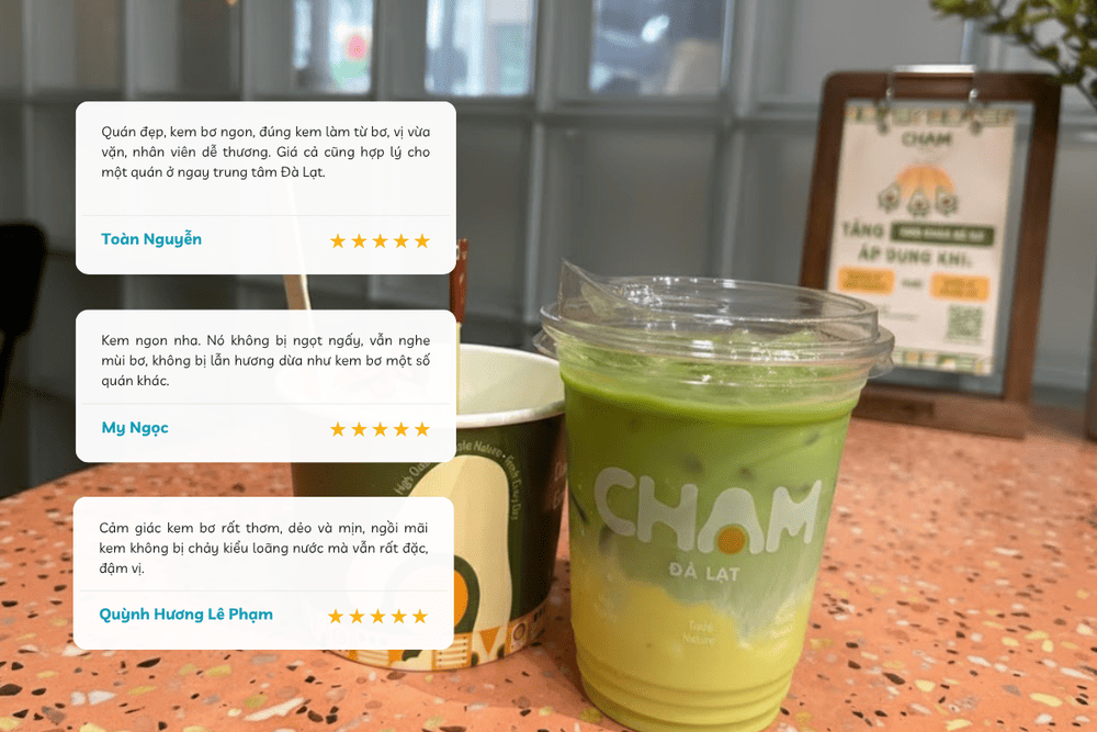 Cảm nhận của thực khách khi thưởng thức kem bơ tại quán Chạm Cafe - Nguồn ảnh: Công Võ - Google Maps